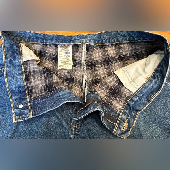 Carhartt Washed-Denim Work Dungaree/Flannel-Lined Jeans, Size 38 X 34. - Picture 9 of 13